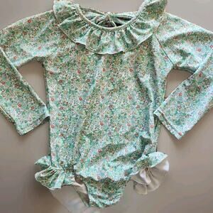 SERENDIPITY‎ GIRLS Boutique Ruffle Floral Mint Swimsuit Large (10-12y)
